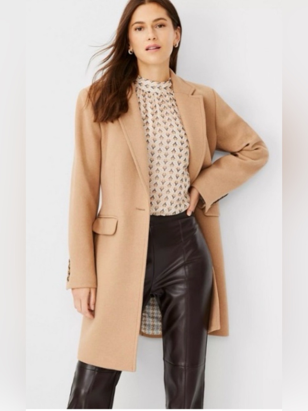 Ann Taylor Camel Single-Breasted Trench Coat